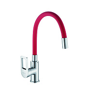 Смеситель для кухни с гибким изливом D-Lin D155308-4, хром/красный