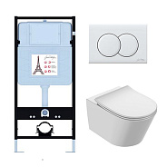 EDAB103-00 Подвесной унитаз без обода с инсталляцией Bastille, сиденье тонкое микролифт, клавиша глянцевый белый (E36495-NF+EDAB102-00+E36496-00)