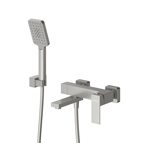 Смеситель для ванны и душа в комплекте с ручным душем, шлангом и держателем Cezares Slider, сатин (SLIDER-VD-IN)