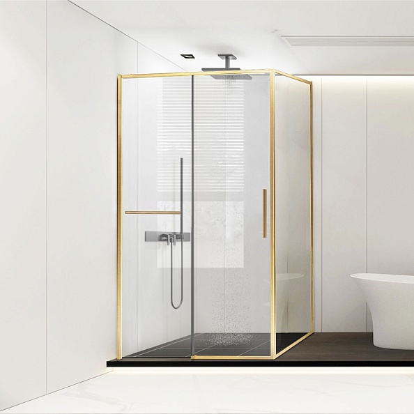 Душевой уголок Vincea Slim Soft (VSR-1SS8013CLG) 1300х800 мм, брашированное золото, стекло прозрачное