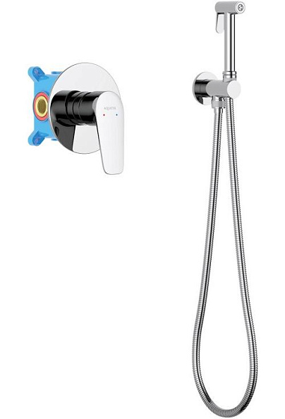 Набор с гигиеническим душем (смеситель + гигиеническая лейка + шланг + шланговое подсоединение с держателем) AQUATEK БЕТТА, хром, AQ1119CR