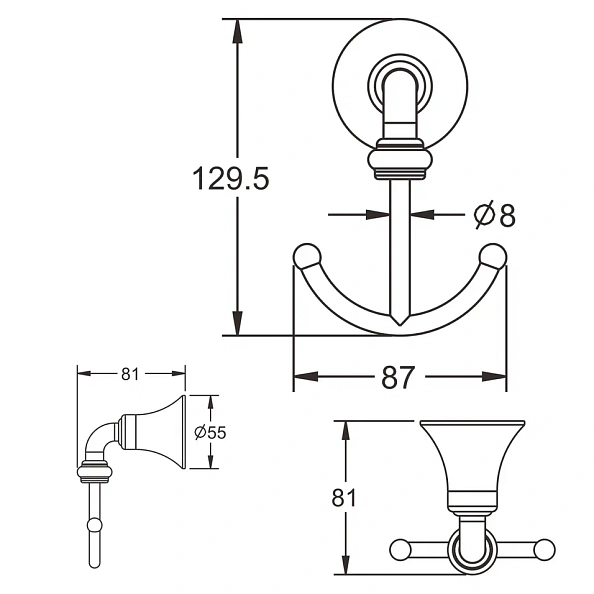 Крючок для ванной комнаты двойной Rose RG1221, хром