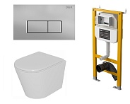 Комплект D&K Унитаз подвесной безободковый DT1026016, Инсталляция DI8050127, Клавиша смыва DB1499002, матовый хром (DS1021617)