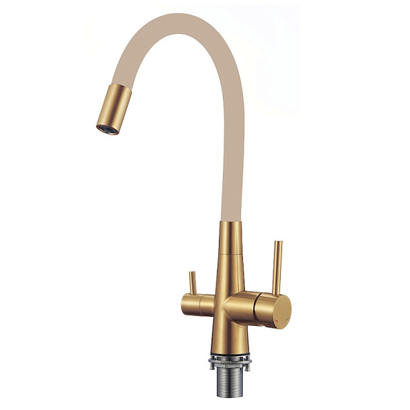 Смеситель для кухни с гибким изливом и подключением фильтра Esko Kitchen CL03GBG, золотой сатин/бежевый