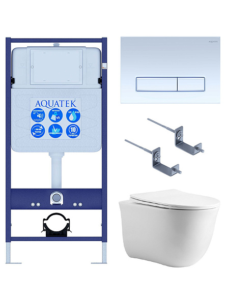 Set AQUATEK КЛАССИК cm (рама AQUATEK Standard INS-0000012 с звукоиз.прокладкой+крепеж KKI-0000002+кнопкаKDI-0000021+унитаз КЛАССИК AQ1112-00 с крышкой