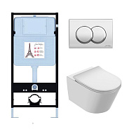 EDAB103-CP Подвесной унитаз без обода с инсталляцией Bastille, сиденье тонкое микролифт, клавиша хром (E36495-NF+EDAB102-00+E36496-CP)