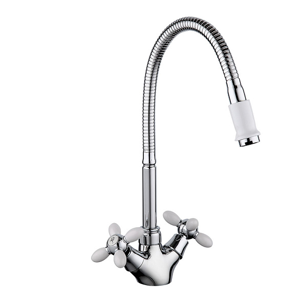 Смеситель для кухни с гибким изливом FRUD R43127-7, хром/белый