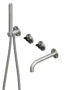 Смеситель для ванны и душа Quadro design Valvola01, на 2 потребителя, сталь брашированная/золото черное (19 69 ASON)