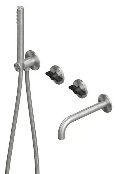 Смеситель для ванны и душа Quadro design Valvola01, на 2 потребителя, сталь брашированная/золото черное (19 69 ASON)