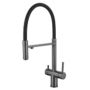 Смеситель для кухни с гибким изливом и подключением фильтра Maretti Calabria CA31RGF11, оружейная сталь