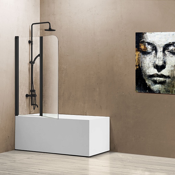 Стеклянная шторка на ванну Vincea 1140х1400 мм, стекло прозрачное, каркас черный (VSB-12114CLB)