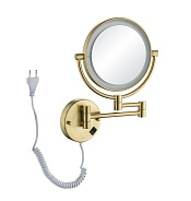 AQ4915BG зеркало косметическое настенное с подсветкой 5х, шлиф. золото