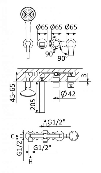 Встраиваемый смеситель для ванны и душа Cezares Nautic, Sunset (NAUTIC-VDM3-SS)