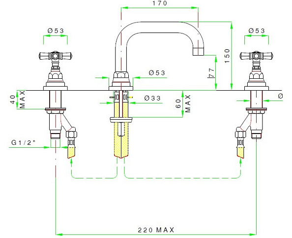 Смеситель для раковины Nicolazzi Agora, латунь позолоченная (2318TC GB 05IN)