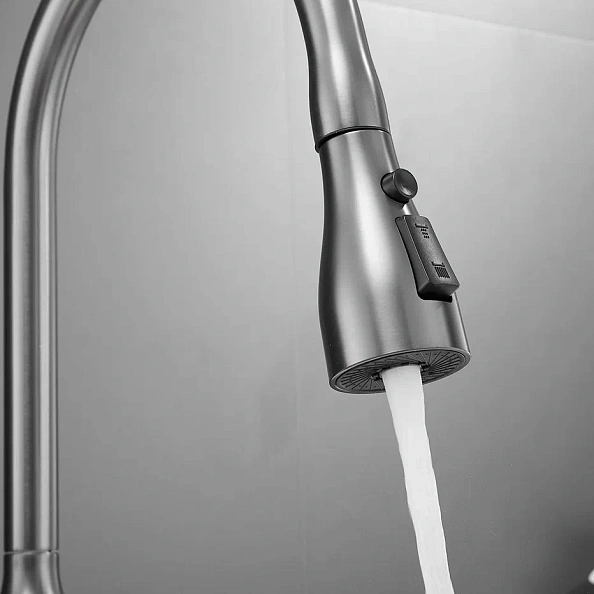 Смеситель для кухни с выдвижным изливом Shevanik S163T, оружейная сталь