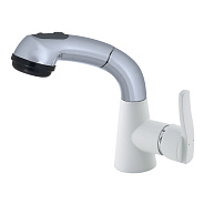 Смеситель для кухни с выдвижным изливом и режимом душ GranFest 3773, иней