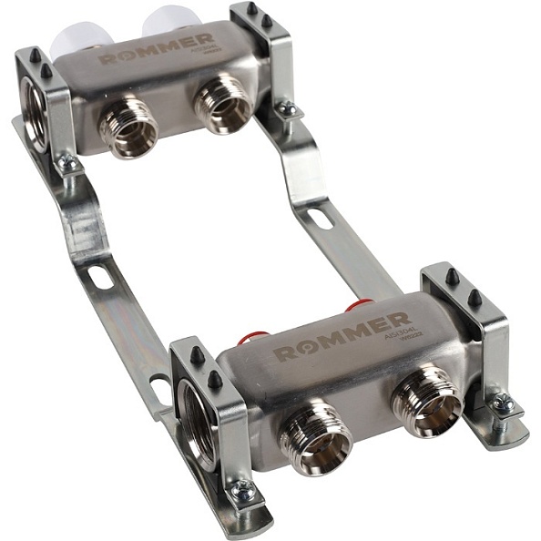 Коллектор Rommer 1"x3/4" на 2 контура с запорными клапанами (нерж. сталь) (RMS-3200-000002)