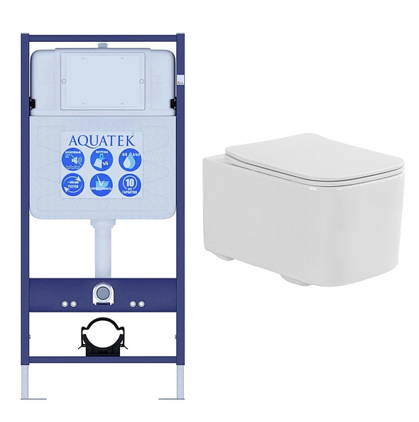 Комплект унитаз с инсталляцией SET AQUATEK КВАДРО T безободковый