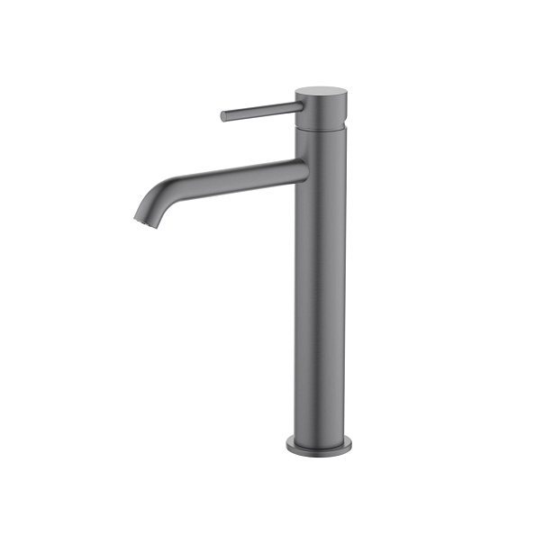 AQ1304BGM ЕВРОПА смеситель для раковины высокий 215, без донного клапана, шлиф. черный хром