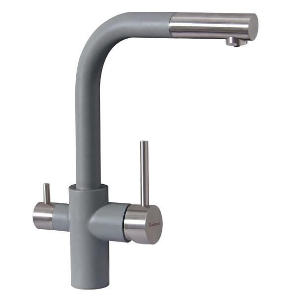 Смеситель для кухни с выдвижным изливом и подключением фильтра Florentina КРИСТАЛЛ 333.32H.2123.307, серый шёлк