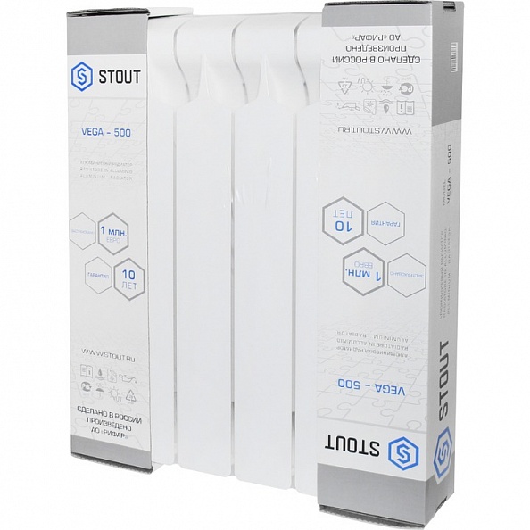 Радиатор алюминиевый Stout Vega 500 8 секций боковое подключение