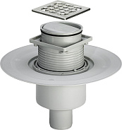 583224 трап с изоляц. фланцем,"сухим" затвором,решеткой из нерж. 100х100мм (рамка пласт),пласт/серый, верт. выпуск