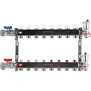 Коллектор Rommer 1"x3/4" на 8 контуров с запорными клапанами в сборе (нерж. сталь) (RMS-3210-000008)