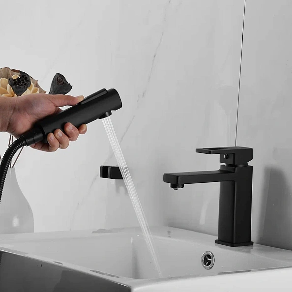 Смеситель для раковины с гигиеническим душем Shevanik S8271H, черный