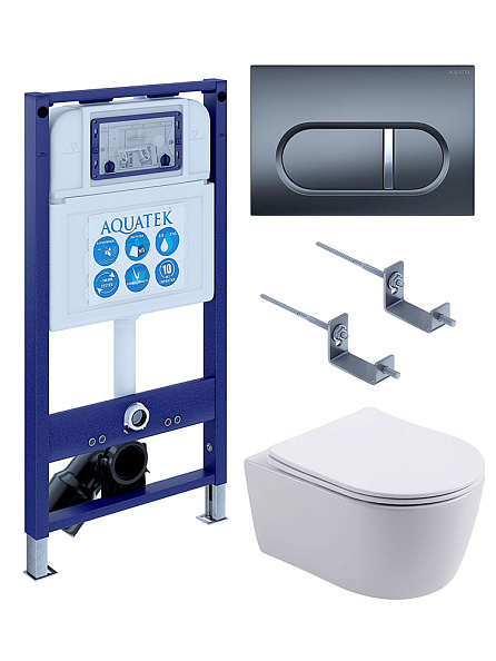 SET AQUATEK ЕВРОПА New-050 4в1 (рама AQUATEK INS-0000025 +крепление KKI-0000002 +кнопка KDI-0000050 +унитаз AQ1106L-00 +тонкое сиденье с механиз)