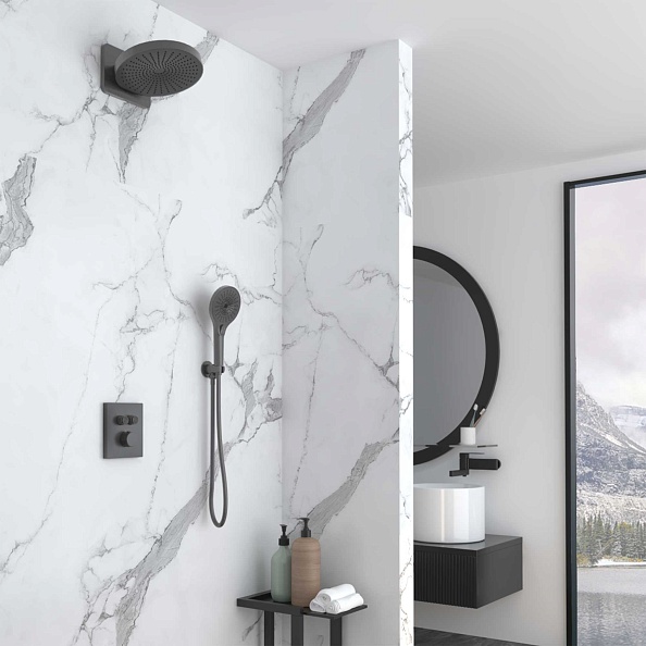 Душевой комплект Vincea Inspire VSFW-3I21MT1GM встраиваемый, термостат, двухрежимный, вороненая сталь