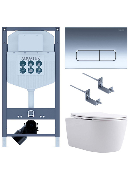 SET AQUATEK ЕВРОПА New-016/023 (рама AQUATEK INS-0000023 +крепление KKI-0000002 +кнопка KDI-0000016 +унитаз AQ1106L-00 с тонким сиденьем sc)