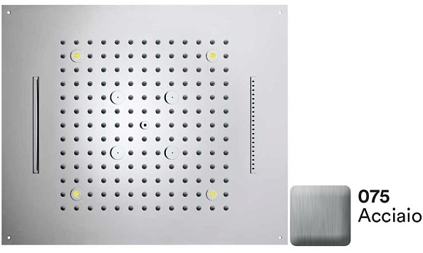 Верхний душ потолочный с подсветкой Bossini Dream 4 RGB Lights 570х470, с 4 режимами струи, матовая нержавеющая сталь (H38908.075)