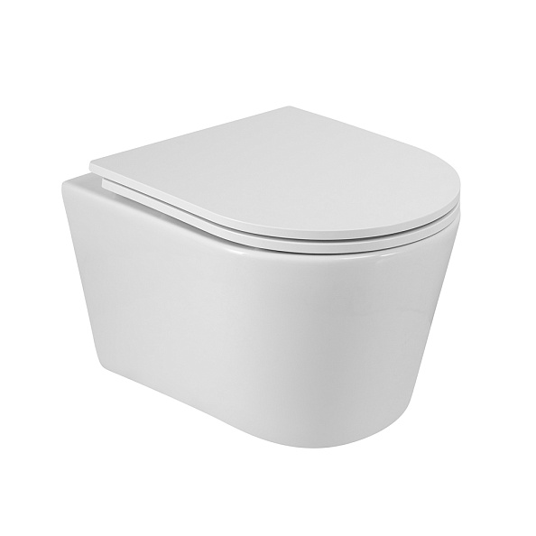 Унитаз подвесной безободковый Cezares Liner с микролифтом, белый (CZR-38083-49-TH-TOR/SC) (с сиденьем)