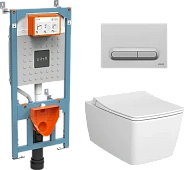 Комплект VITRA: Metropole унитаз подвесной безободковый с тонким сиденьем МЛ + инсталляция + панель смыва, матовый хром