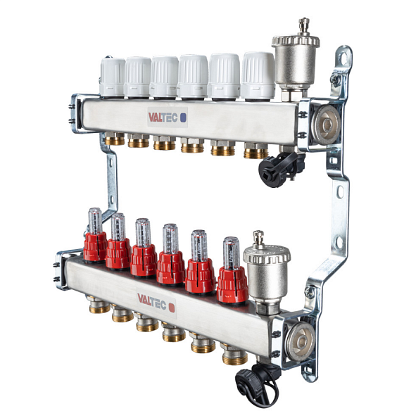 Коллекторный блок Valtec 1 дюйм, 11 x 3/4 дюйма, евроконус со встроенными расходомерами (VTc.586.EMNX.0611)