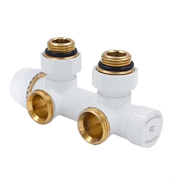 Узел нижнего подключения Primoclima Armature термостатический угловой правый 1/2"х3/4", белый