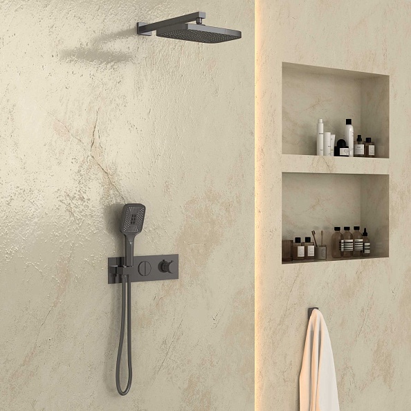 Душевой комплект Vincea VSFW-422T1GM встраиваемый, термостатический, 2 режима, вороненая сталь