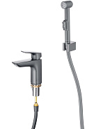 AQ1012BGM ВЕГА смеситель для раковины 97 с гигиеническим ручным душем, оружейная сталь