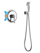 AQ1519CR КЛАССИК набор с гигиеническим душем (смеситель + гигиеническая лейка + шланг + шланговое подсоединение с держателем)