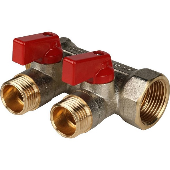 Коллектор с шаровыми кранами STOUT 3/4" , 2 отвода 1/2 (красные ручки) (SMB 6200 341202)