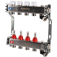 Коллектор Rommer 1"x3/4" на 4 контура с расходомерами и запорными клапанами (RMS-1201-000004)