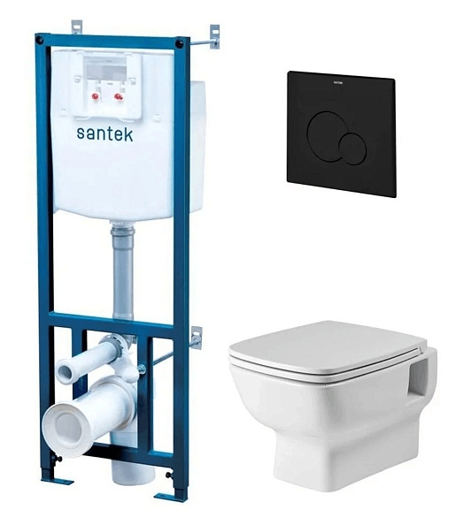 1.WH50.1.777 SANTEK  НЕО ПЭК rimless (подвес. безободковый унитаз с тонким сиденьем, инсталляция, панель черн. матт)