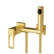 Смеситель Splenka S55.51.03 с гигиеническим душем настенный, сатин золотой