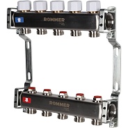 Коллектор Rommer 1"x3/4" на 5 контуров с запорными клапанами (нерж. сталь) (RMS-3200-000005)