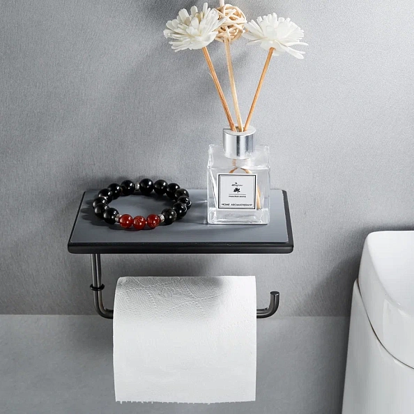 Держатель для туалетной бумаги с полочкой Shevanik SZ15T, оружейная сталь