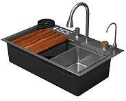 Кухонная мойка многофункц. DQ нерж.сталь сатин в комплекте со смесителем и аксессуарами (DKS754604)