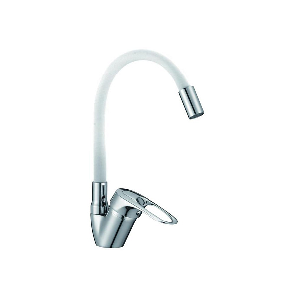 Смеситель для кухни с гибким изливом D-Lin D150628-3C, хром/белый