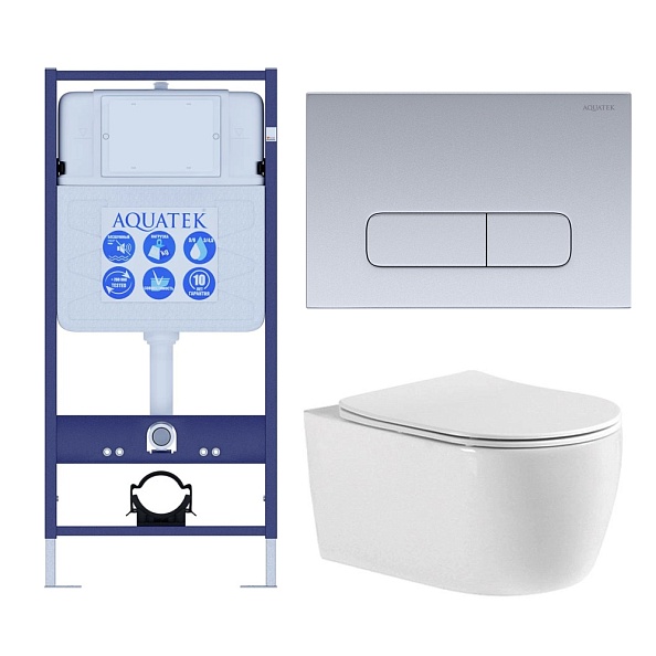 Комплект унитаз с инсталляцией, кнопкой и сиденьем микролифт Aquatek Европа SET AQUATEK ЕВРОПА cmp014 безободковый