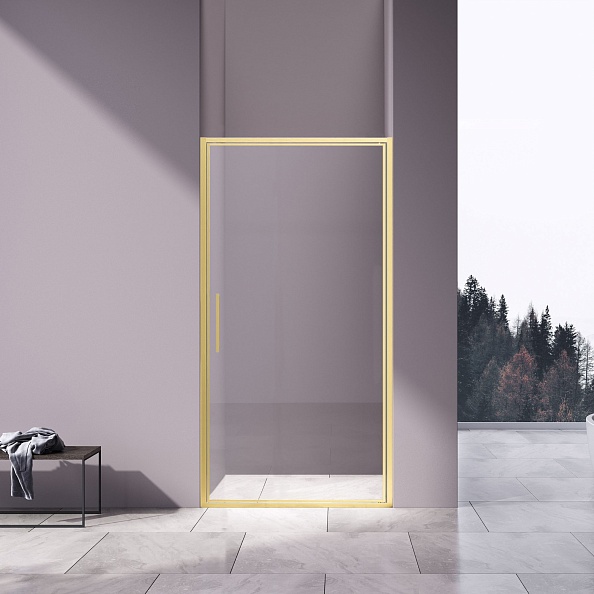 Душевая дверь Vincea Slim 8mm (VDP-4SL900CLG) 900х1950 мм, брашированное золото, стекло прозрачное