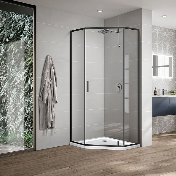 Душевой уголок Vincea Slim-U (VSP-2SU900CLB) 900х900 мм, м.черный, стекло прозрачное